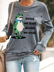 Women's Polish Frog United We Stand Divided We Croak Print Sweatshirt