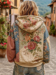 Women's Pink Floral Print Casual Hoodie