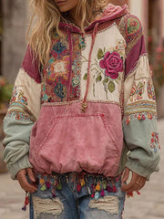 Women's Pink Floral Print Hoodie