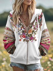 Women's Breast Cancer Awareness Floral Printed Zip-Up Coat
