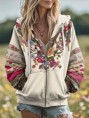 Women's Breast Cancer Awareness Floral Printed Zip-Up Coat