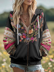 Women's Breast Cancer Awareness Floral Printed Zip-Up Coat