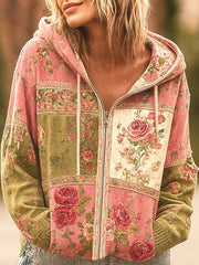 Women's Pink Floral Print Casual Cardigan