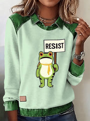 Women's Resist Frog Print Casual Top