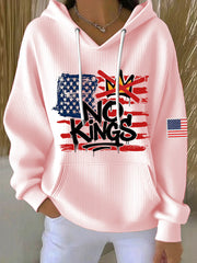 Women's No Kings In America USA Flag Print Hoodie