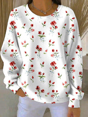 Women's Breast Cancer Pink Flowers Print Casual Sweatshirt