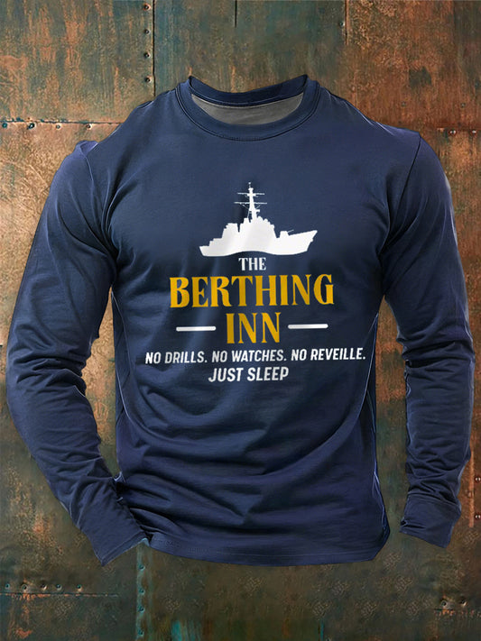 Men's Funny Navy long sleeve round neck T-shirt
