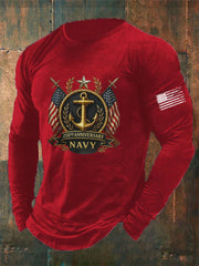 Men's Navy Printed Long Sleeve T-shirt