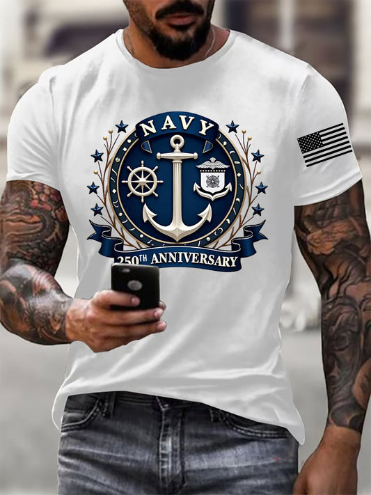 Men's Navy 250th Anniversary Printed short-sleeved T-shirt