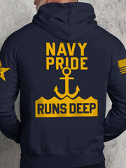 Men's Proud Navy Drop-Shoulder Hoodie (Without Pocket)