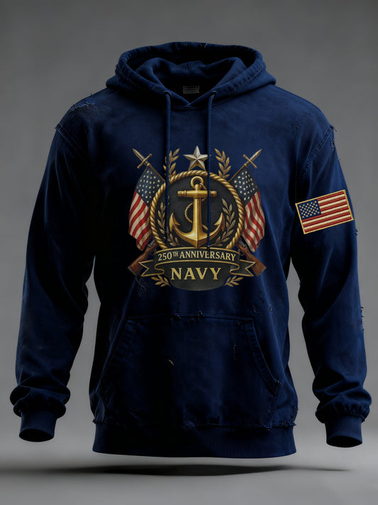 Men's Navy Printed Hoodie