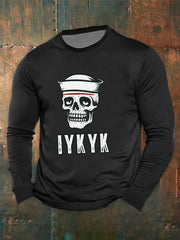 Men's Funny Navy long sleeve round neck T-shirt