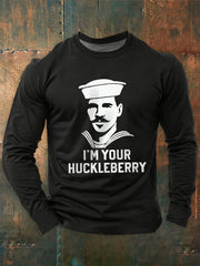 Men's Funny Navy long sleeve round neck T-shirt