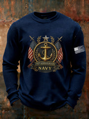 Men's Navy Printed Waffle Long Sleeve T-Shirt