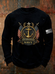 Men's Navy Printed Waffle Long Sleeve T-Shirt