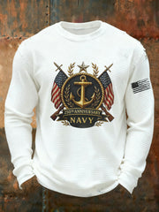 Men's Navy Printed Waffle Long Sleeve T-Shirt
