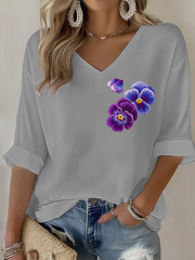 Women's Purple flowers Art Design Print Waffle Long Sleeve T-Shirt