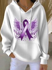Women's Purple Ribbon Print Casual Hoodie