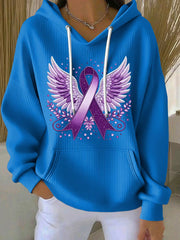 Women's Purple Ribbon Print Casual Hoodie