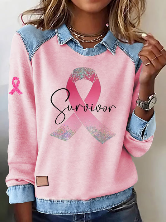 Women's Breast Cancer Awareness Survivor Pink Ribbon Casual Top