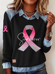Women's Breast Cancer Awareness Survivor Pink Ribbon Casual Top