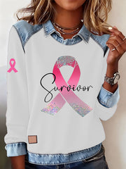 Women's Breast Cancer Awareness Survivor Pink Ribbon Casual Top