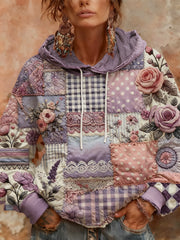 Women's Alzheimer's Awareness Purple Floral Patchwork Hooded