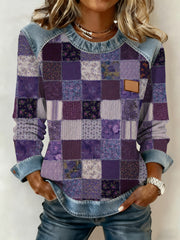 Women's Alzheimer's Awareness Purple Floral Patchwork Hooded