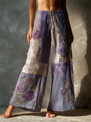 Women's Vintage Purple Roses Patchwork Pants