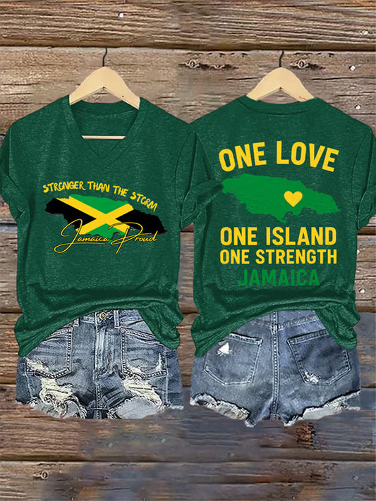 Women's Stronger Than The Storm Jamaica Proud One Love One Island Short Sleeve T-shirt