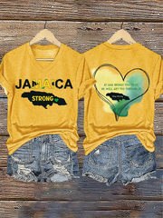 Women's V-Neck Retro Jamaica Strong If God Brings You To It, He Will Get You Through It Stay Strong Print T-Shirt