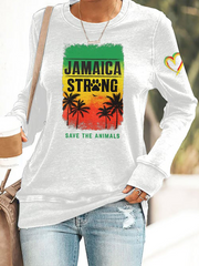 Women's Retro Jamaica Strong Save The Animals Reggae Red, Green, And Gold Print Sweatshirt