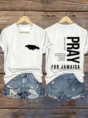 Women'sHurricane Melissa Jamaica Stronger Than The Storm Pray For Jamaica V-Neck Tee