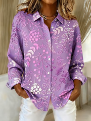 Women's Casual Purple flowers Print shirts