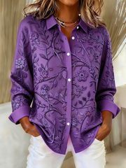 Women's Casual Purple Floral Art Loose Shirt