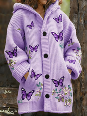 Women's Butterfly and floral print eight-pit composite fleece coat
