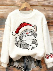 Women's Christmas Cute Cat Art Flannel Sweatshirt