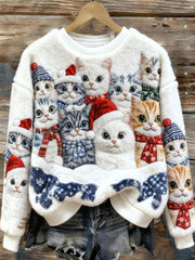 Women's Christmas Cat Flannel Hoodie