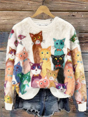 Women's Colorful Cats Art Flannel Hoodie