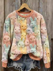 Women's Cute Rabbit Print Casual Flannel Hoodie
