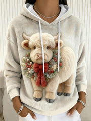 Women's Christmas Highland Cow Flannel Hoodie