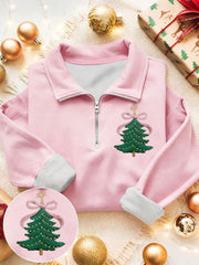 Women's Christmas Tree Print Casual Zip-Up Sweatshirt