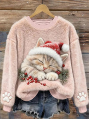 Women's Christmas Art Print Casual Flannel Sweater