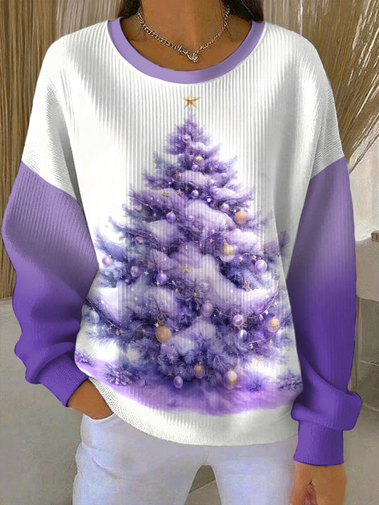 Women's Purple Art Christmas Alzheimer's Awareness Printed Sweatshirt