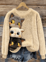Women's Cat Print Flannel Hoodie