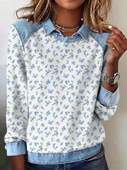Women's Forget-Me-Not Bloom Printed Patchwork Sweatshirt