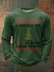 Men's Funny Identify As A Christmas Tree Printed Waffle Tops