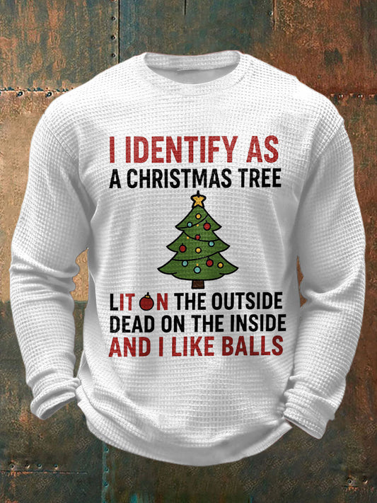 Men's Funny Identify As A Christmas Tree Printed Waffle Tops