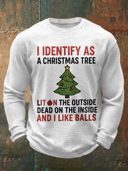 Men's Funny Identify As A Christmas Tree Printed Waffle Tops