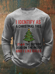 Men's Funny Identify As A Christmas Tree Printed Waffle Tops